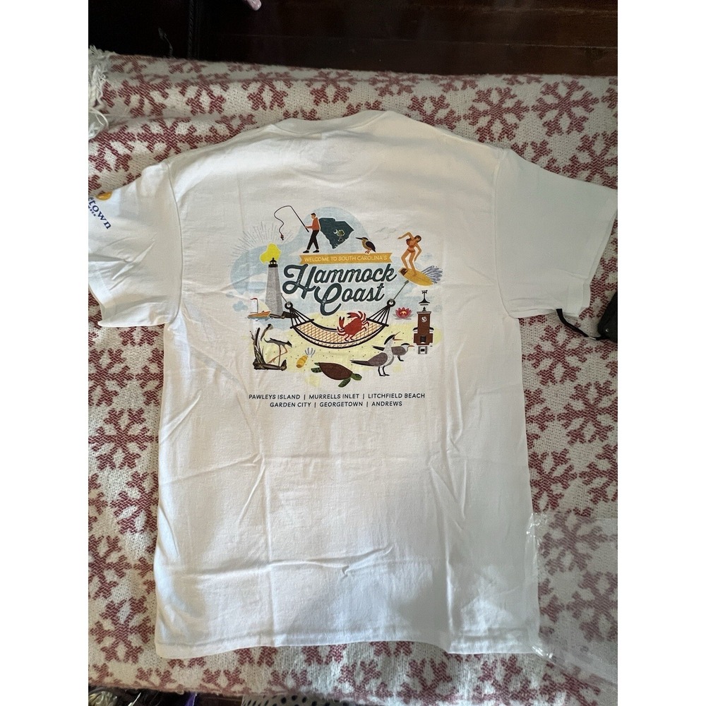Gildan, white T-shirt with a pattern, size M